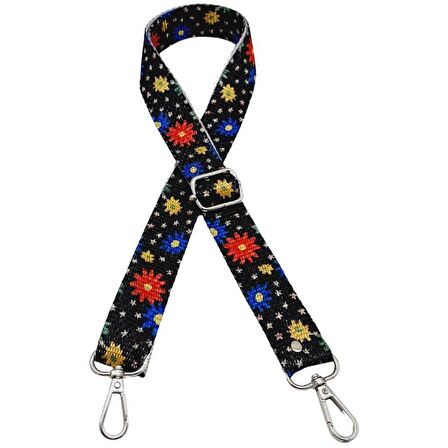 120x3 cm Polyester Kolon Çanta Sapı Çiçekli Gümüş Metalli