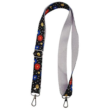 120x3 cm Polyester Kolon Çanta Sapı Çiçekli Gümüş Metalli