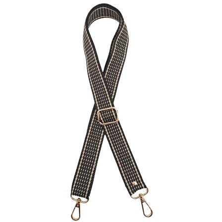 120x3 cm Polyester Kolon Çanta Sapı Koyu Kahve Renk Bej Şeritli Light Gold Metalli