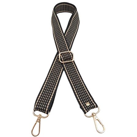 120x3 cm Polyester Kolon Çanta Sapı Koyu Kahve Renk Bej Şeritli Light Gold Metalli