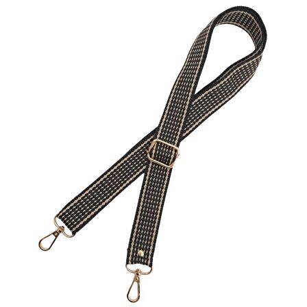 120x3 cm Polyester Kolon Çanta Sapı Koyu Kahve Renk Bej Şeritli Light Gold Metalli