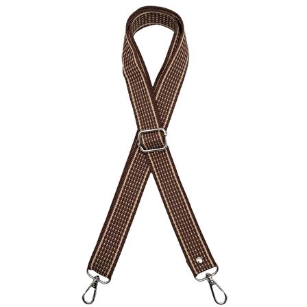 120x3 cm Polyester Kolon Çanta Sapı Açık Kahve Renk Bej Şeritli Gümüş Metalli