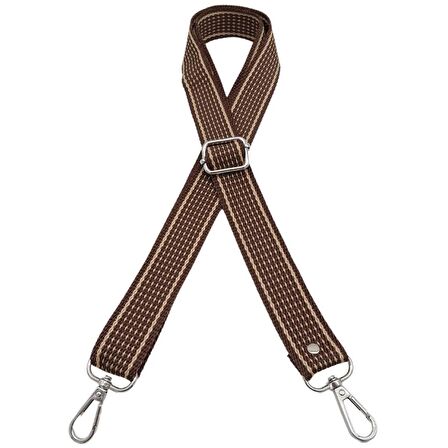 120x3 cm Polyester Kolon Çanta Sapı Açık Kahve Renk Bej Şeritli Gümüş Metalli