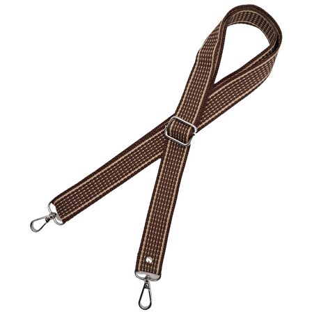 120x3 cm Polyester Kolon Çanta Sapı Açık Kahve Renk Bej Şeritli Gümüş Metalli