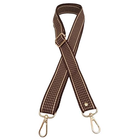 120x3 cm Polyester Kolon Çanta Sapı Açık Kahve Renk Bej Şeritli Light Gold Metalli