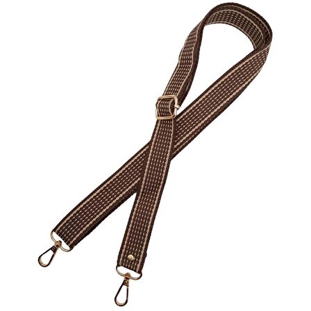 120x3 cm Polyester Kolon Çanta Sapı Açık Kahve Renk Bej Şeritli Light Gold Metalli