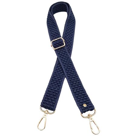 120x3 cm Polyester Kolon Çanta Sapı Lacivert Renk Light Gold Metalli