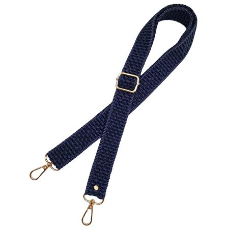 120x3 cm Polyester Kolon Çanta Sapı Lacivert Renk Light Gold Metalli