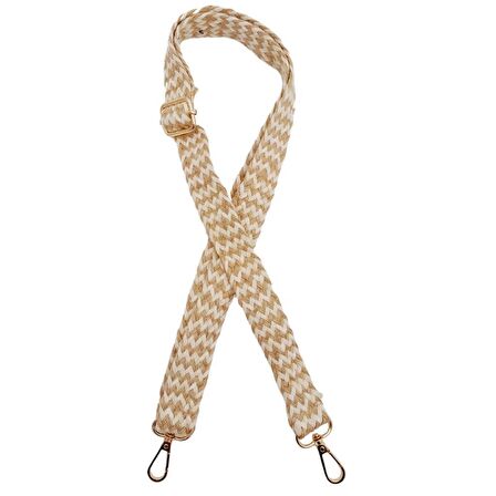 120x3 cm Jüt Kolon Çanta Sapı Bej Çizgili Light Gold Metalli