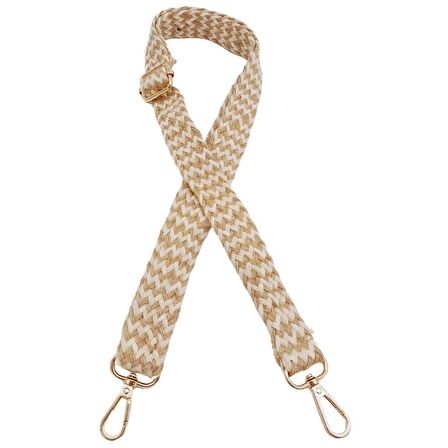120x3 cm Jüt Kolon Çanta Sapı Bej Çizgili Light Gold Metalli