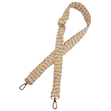 120x3 cm Jüt Kolon Çanta Sapı Bej Çizgili Light Gold Metalli