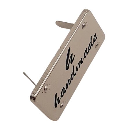 Handmade Yazılı Metal Etiket 3.7x2 cm Plaka Süs Gümüş Renk
