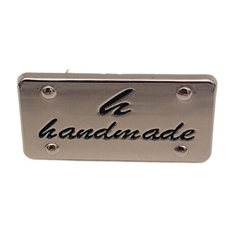Handmade Yazılı Metal Etiket 3.7x2 cm Plaka Süs Gümüş Renk