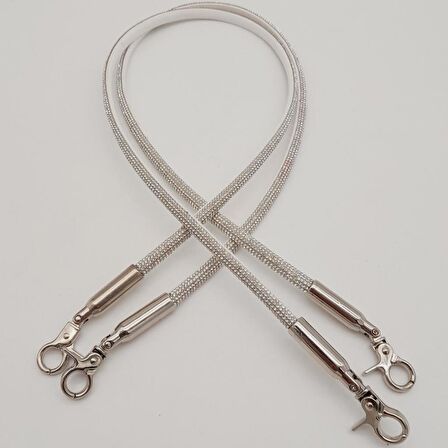 Taşlı Kancalı Kovanlı Çift Çanta Sapı Gümüş Renk