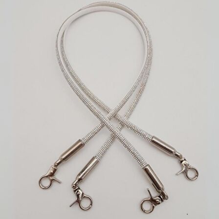 Taşlı Kancalı Kovanlı Çift Çanta Sapı Gümüş Renk