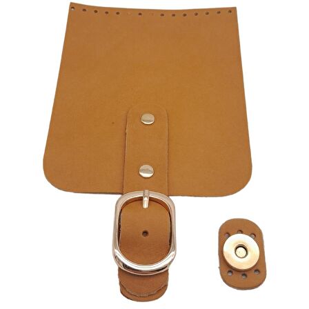 Gerçek Deri 21x12 cm Açık Taba Renk Çanta Kapağı Light Gold Metalli