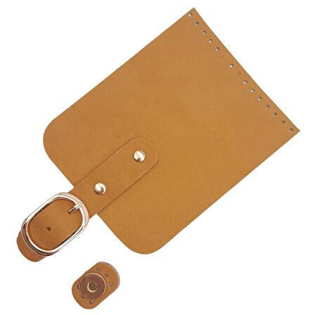 Gerçek Deri 21x12 cm Açık Taba Renk Çanta Kapağı Light Gold Metalli
