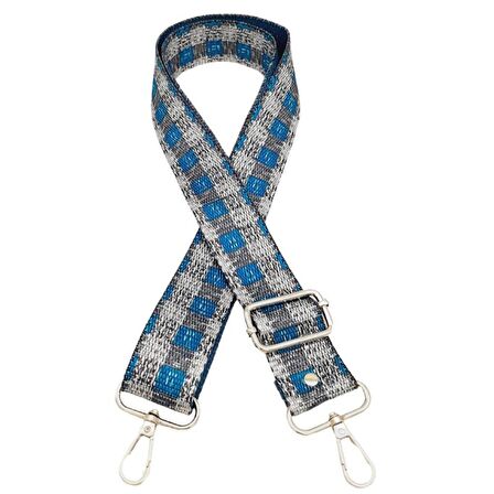 120x4 cm Polyester Kolon Çanta Sapı Gri Turkuaz Renk Gümüş Metalli