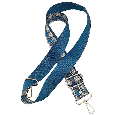 120x4 cm Polyester Kolon Çanta Sapı Gri Turkuaz Renk Gümüş Metalli