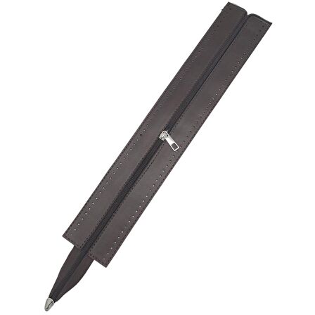 40 cm Derili Fermuar Koyu Kahverengi Gümüş Metalli