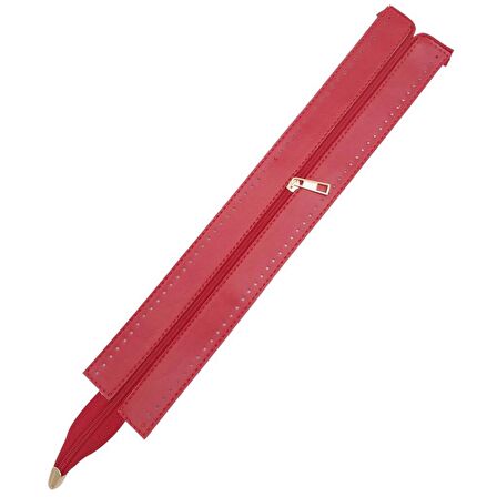 40 cm Derili Fermuar Kırmızı Renk Light Gold Metalli