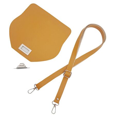 Suni Deri 21x19 cm Kapaklı ve Ayarlı Saplı Çanta Seti Hardal Renk Gümüş Metalli