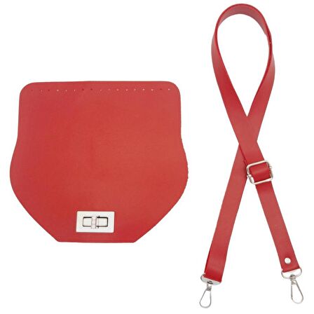 Suni Deri 21x19 cm Kapaklı ve Ayarlı Saplı Çanta Seti Kırmızı Renk Gümüş Metalli