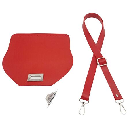 Suni Deri 21x19 cm Kapaklı ve Ayarlı Saplı Çanta Seti Kırmızı Renk Gümüş Metalli