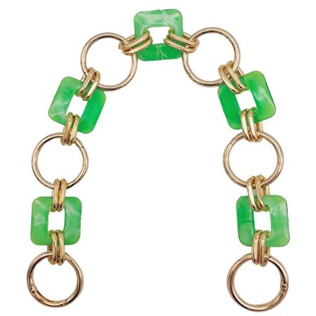 38 cm Kare Akrilik Yaylı Halkalı Çanta Zinciri Açık Yeşil Renk Light Gold Metalli