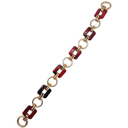40 cm Kare Akrilik Yaylı Halkalı Çanta Zinciri Kırmızı Renk Light Gold Metalli