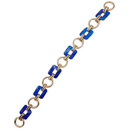 40 cm Kare Akrilik Yaylı Halkalı Çanta Zinciri Mavi Renk Light Gold Metalli
