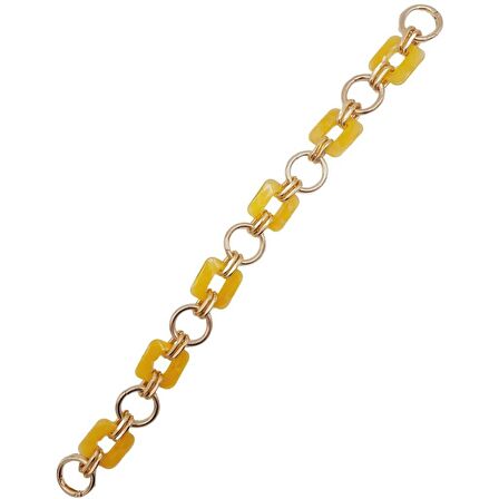 40 cm Kare Akrilik Yaylı Halkalı Çanta Zinciri Sarı Renk Light Gold Metalli