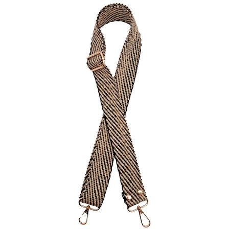 120x3 cm Jüt Kolon Çanta Sapı Siyah Renk Light Gold Metalli