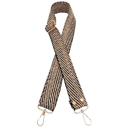 120x3 cm Jüt Kolon Çanta Sapı Siyah Renk Light Gold Metalli