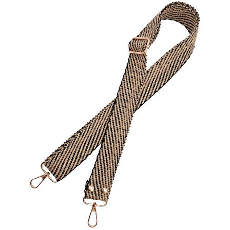 120x3 cm Jüt Kolon Çanta Sapı Siyah Renk Light Gold Metalli