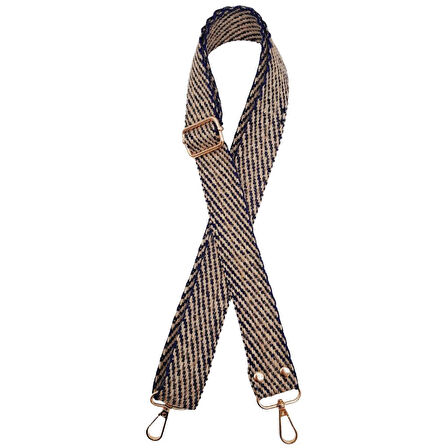 120x3 cm Jüt Kolon Çanta Sapı Lacivert Renk Light Gold Metalli