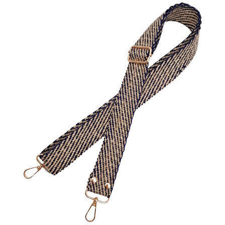 120x3 cm Jüt Kolon Çanta Sapı Lacivert Renk Light Gold Metalli