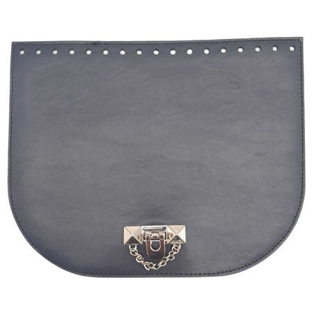 Angel Çanta Aksesuar 24x19 cm Suni Deri Lacivert Renk Zincirli Kilitli Kapak Gümüş Metalli