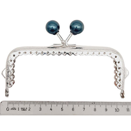 Angel Çanta Aksesuar 10.5 cm Gümüş Metal Koyu Lacivert Toplu Dikdörtgen Cüzdan Klipsi Çanta Bursu Model 2