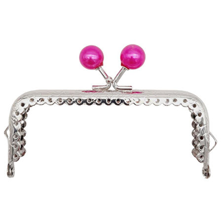 Angel Çanta Aksesuar 10.5 cm Gümüş Metal Fuşya Toplu Dikdörtgen Cüzdan Klipsi Çanta Bursu Model 2