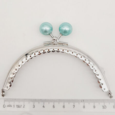 10.5 cm Gümüş Metal Su Yeşili Toplu Oval Cüzdan Klipsi Çanta Bursu Model 2