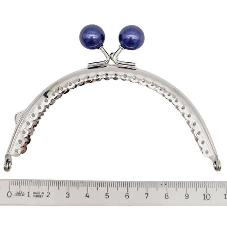 10.5 cm Gümüş Metal Lacivert Toplu Oval Cüzdan Klipsi Çanta Bursu Model 2