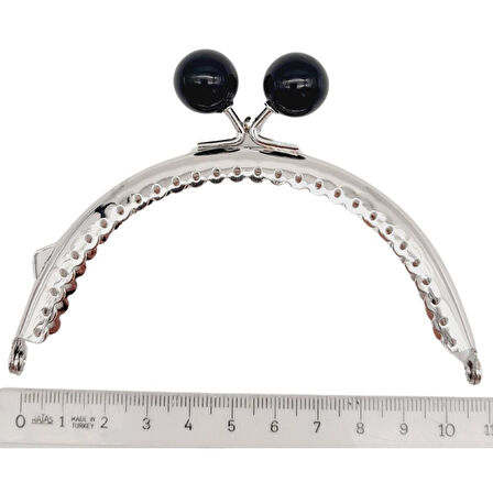 10.5 cm Gümüş Metal Siyah Toplu Oval Cüzdan Klipsi Çanta Bursu Model 2