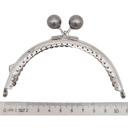 10.5 cm Gümüş Metal Gri Toplu Oval Cüzdan Klipsi Çanta Bursu Model 2