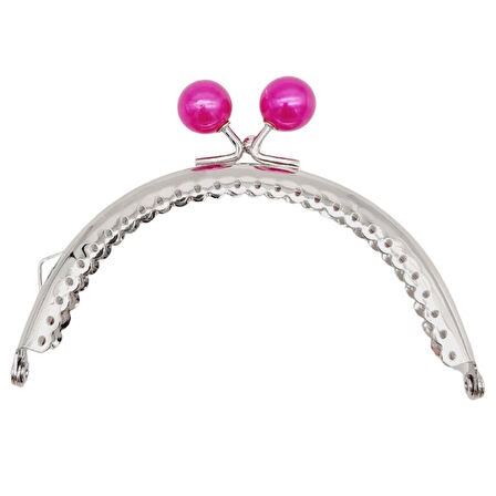 10.5 cm Gümüş Metal Fuşya Toplu Oval Cüzdan Klipsi Çanta Bursu Model 2