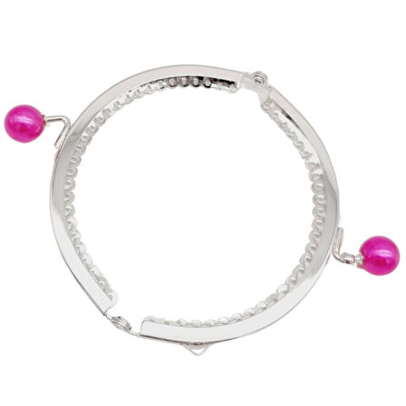 10.5 cm Gümüş Metal Fuşya Toplu Oval Cüzdan Klipsi Çanta Bursu Model 2