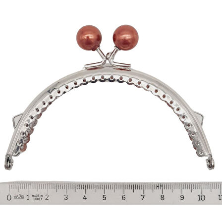 10.5 cm Gümüş Metal Koyu Bordo Toplu Oval Cüzdan Klipsi Çanta Bursu Model 2