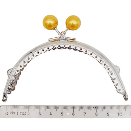 10.5 cm Gümüş Metal Hardal Toplu Oval Cüzdan Klipsi Çanta Bursu Model 2