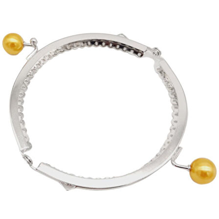 10.5 cm Gümüş Metal Hardal Toplu Oval Cüzdan Klipsi Çanta Bursu Model 2