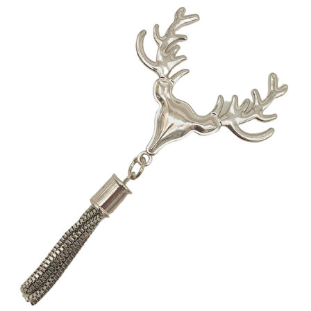 Gümüş Renk Püsküllü Geyik Model Çanta Süsü